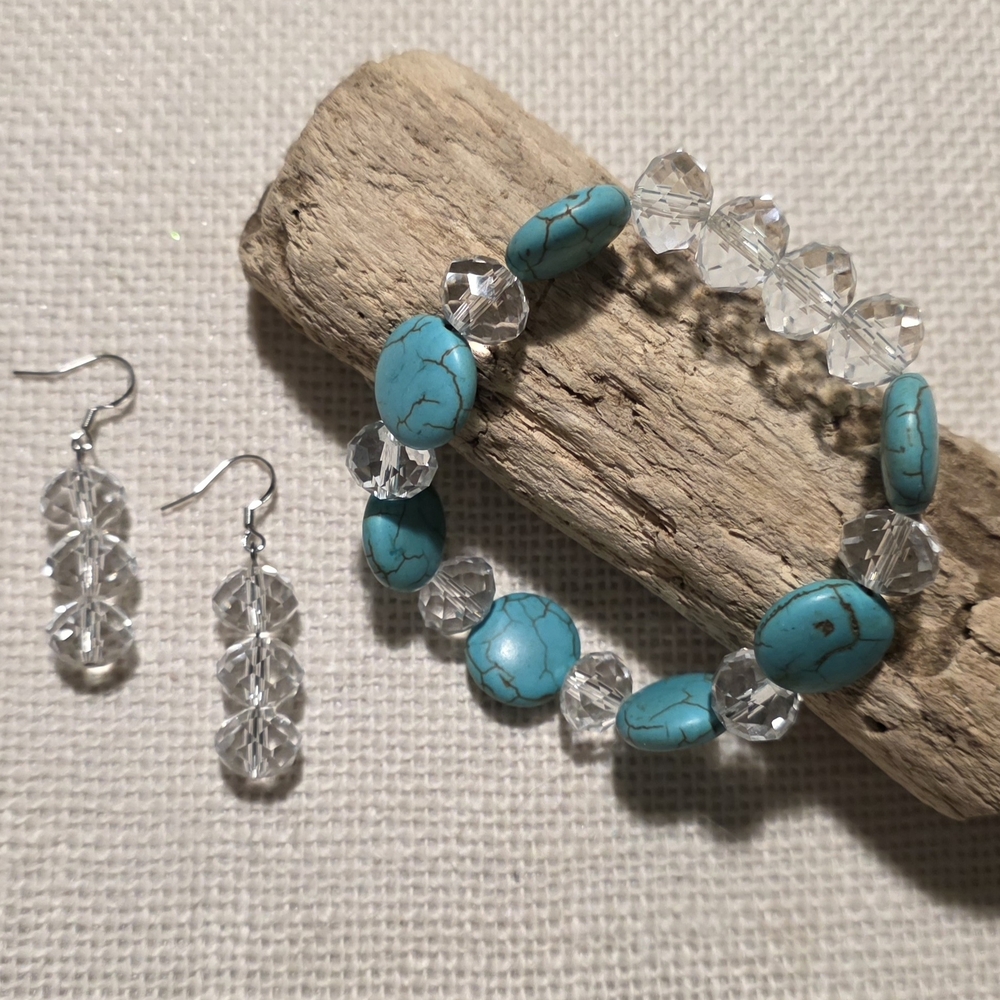 Turquoise and Crystal Bracelet and Earring Set